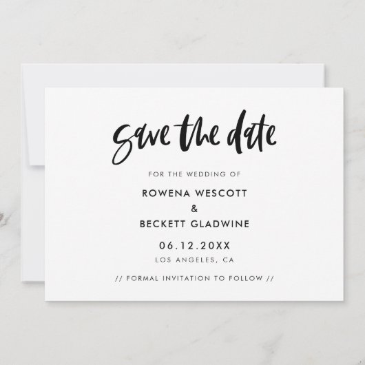Modernes, elegantes Foto Save the Date Ankündigung (Rückseite)