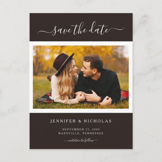 Modernes elegantes Foto Save the Date Ankündigungspostkarte (Vorderseite)