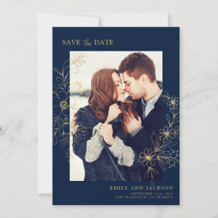 Modernes elegantes Foto Save the Date Gold Floral