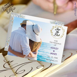 Modernes elegantes Foto Save the Date Gold Floral Einladung