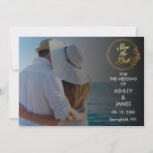 Modernes elegantes Foto Save the Date Gold Script Einladung (Vorderseite)