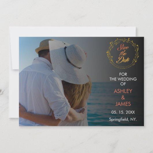Modernes elegantes Foto Save the Date Gold Script Einladung (Vorderseite)