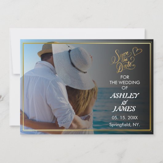 Modernes elegantes Foto Save the Date Gold Script Einladung (Vorderseite)