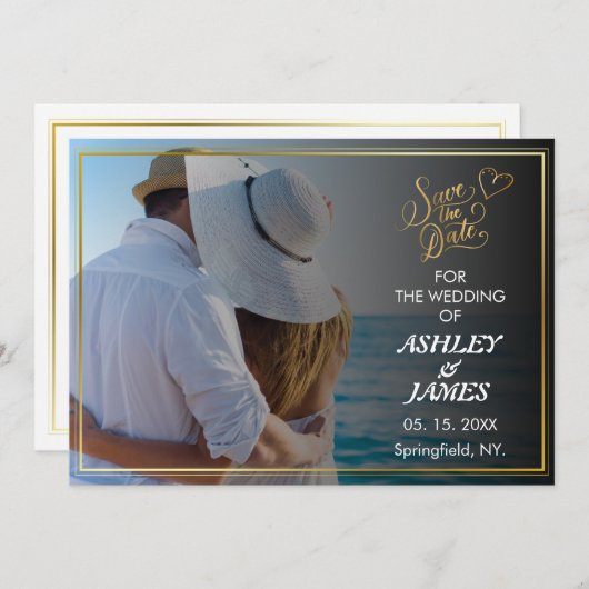 Modernes elegantes Foto Save the Date Gold Script Einladung (Vorne/Hinten)