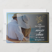Modernes elegantes Foto Save the Date Gold Script