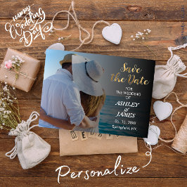 Modernes elegantes Foto Save the Date Gold Script Einladung