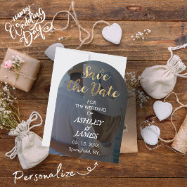 Modernes elegantes Foto Save the Date Gold Script Einladung