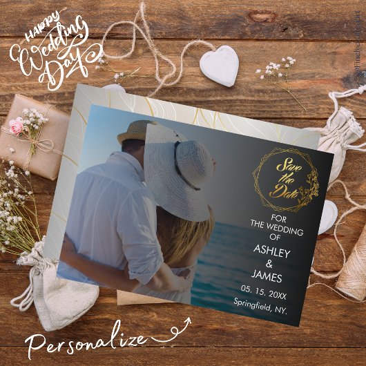 Modernes elegantes Foto Save the Date Gold Script Einladung