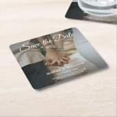 Modernes elegantes Foto Save the Date Hochzeitsdek Rechteckiger Pappuntersetzer (angewinkelt)