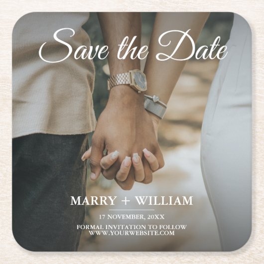 Modernes elegantes Foto Save the Date Hochzeitsdek Rechteckiger Pappuntersetzer (Vorderseite)