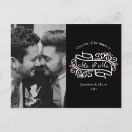 Modernes elegantes Gay Newlywed Christmas Foto Postkarte