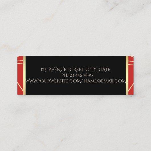 Modernes elegantes geometrisches Rot, Scheren Mini Visitenkarte (Rückseite)