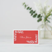 Modernes elegantes gesticktes rotes Weiß Visitenkarte (Stehend Vorderseite)