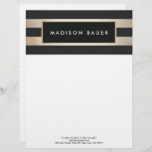 Modernes, elegantes gestreiftes Schwarz und IMITAT Briefbogen (Vorne/Hinten)