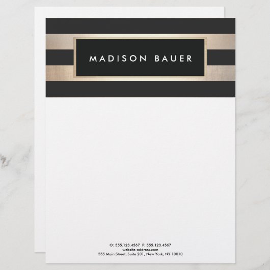 Modernes, elegantes gestreiftes Schwarz und IMITAT Briefbogen (Vorne/Hinten)