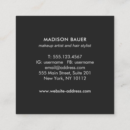 Modernes, elegantes gestreiftes Schwarz und IMITAT Quadratische Visitenkarte (Rückseite)