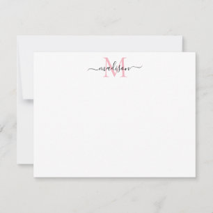 Modernes elegantes Girly Script Blush Pink Monogra Mitteilungskarte