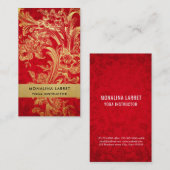 Modernes, elegantes Gold Blühe Red Damask Muster Visitenkarte (Vorne/Hinten)