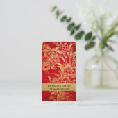 Modernes, elegantes Gold Blühe Red Damask Muster  Visitenkarte (Stehend Vorderseite)