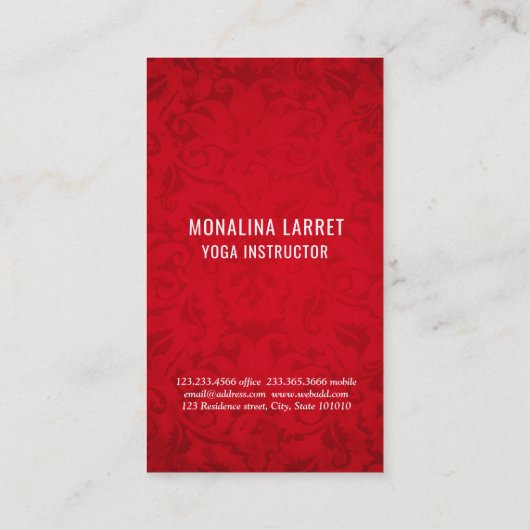 Modernes, elegantes Gold Blühe Red Damask Muster  Visitenkarte (Rückseite)