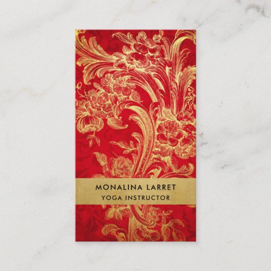 Modernes, elegantes Gold Blühe Red Damask Muster  Visitenkarte (Vorderseite)