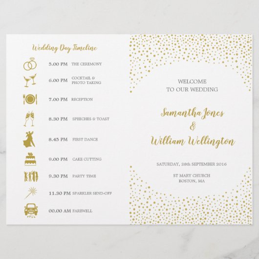 Modernes elegantes Gold Confetti Wedding Programm (Vorderseite)