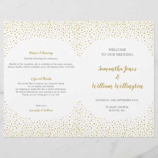 Modernes elegantes Gold Confetti Wedding Programm (Vorderseite)