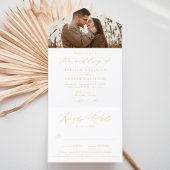 Modernes, elegantes Gold Foil Script-Foto Hochzeit All-in-One-Einladung