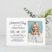 Modernes elegantes Gold Foto Retirement Party Einladung (Stehend Vorderseite)