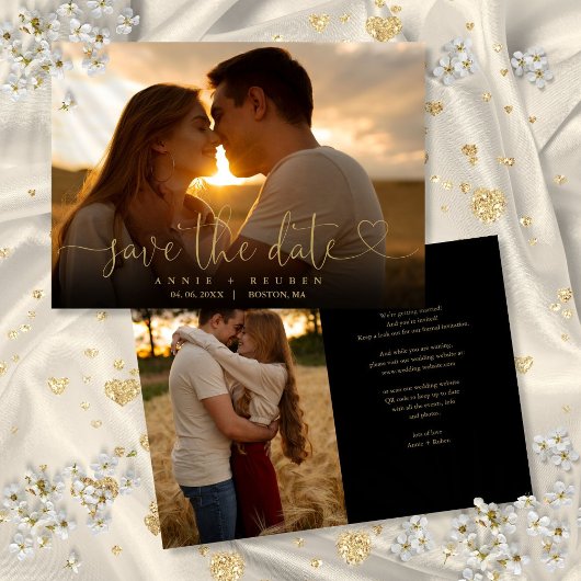 Modernes, elegantes Gold Heart Script-Foto Hochzei Save The Date