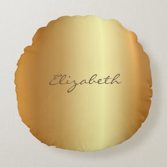 Modernes, elegantes Gold Look Name Script Glam Sch Rundes Kissen (Vorderseite)