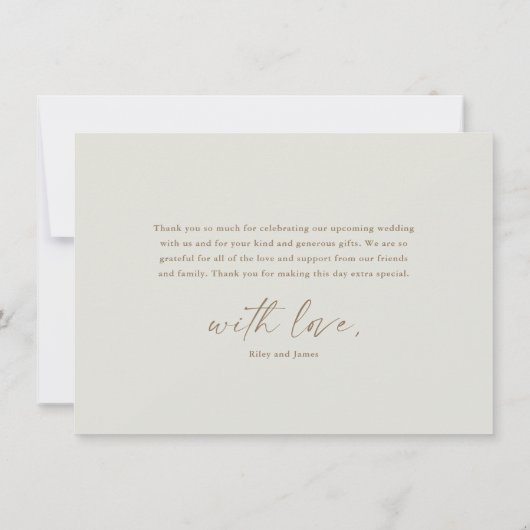 Modernes elegantes Gold Script Boho Brautparty Dankeskarte (Rückseite)