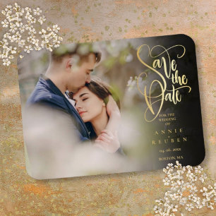 Modernes, elegantes Gold Script-Foto Save the Date Magnet