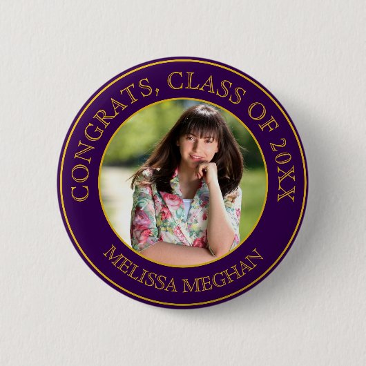 Modernes, elegantes Gold Typografy Graduate Foto G Button (Vorderseite)