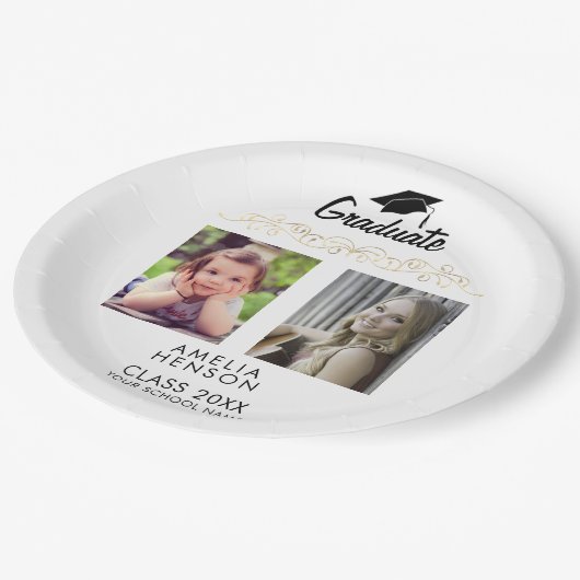 Modernes Elegantes Goldenes Ornament 2 Foto Abschl Pappteller (Schrägansicht)