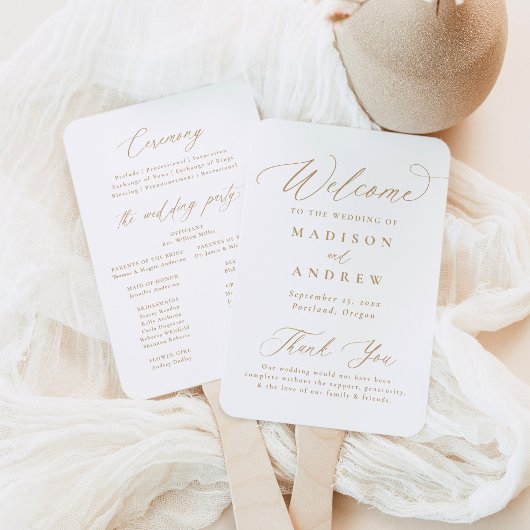 Modernes, elegantes Goldkalligrafie-Hochzeitsprogr Fächer