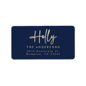 Modernes, elegantes, goldmarineblaues Skript Adressaufkleber (Vorne)