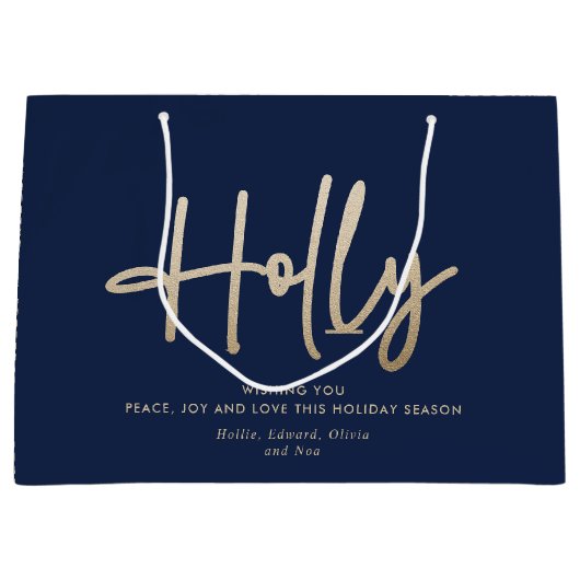 Modernes, elegantes, goldmarineblaues Skript Große Geschenktüte (Vorderseite)