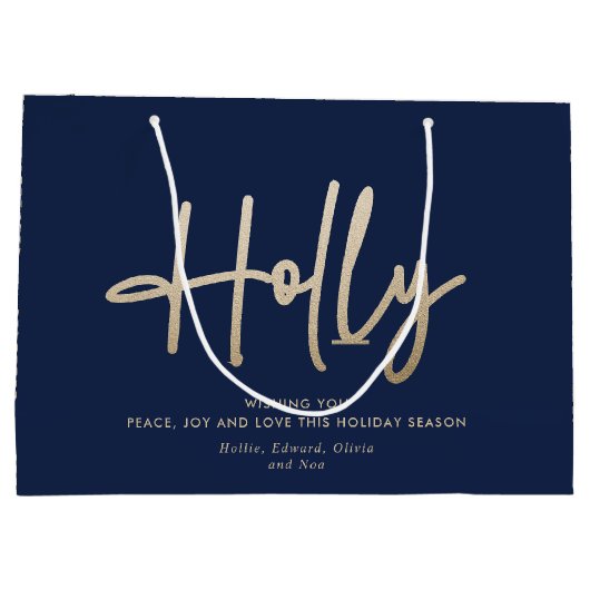 Modernes, elegantes, goldmarineblaues Skript Große Geschenktüte (Rückseite)