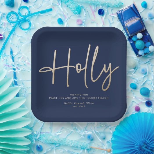 Modernes, elegantes, goldmarineblaues Skript Pappteller (Party)