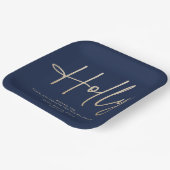 Modernes, elegantes, goldmarineblaues Skript Pappteller (Gewinkelt)