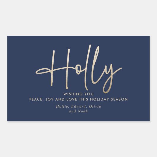 Modernes, elegantes, goldmarineblaues Skript Rechteckiger Aufkleber (Vorderseite)