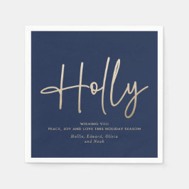 Modernes, elegantes, goldmarineblaues Skript Serviette