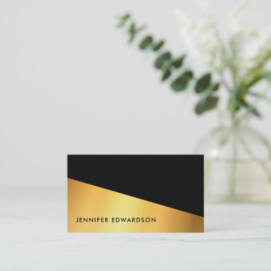Modernes, elegantes Goldschwarz beruflich Visitenkarte (Stehend Vorderseite)