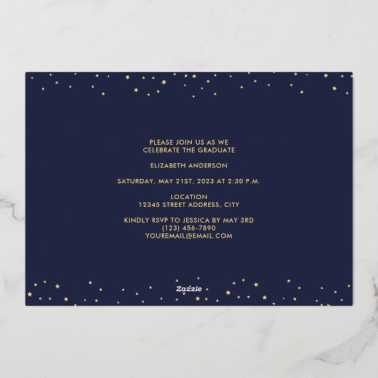 Modernes, elegantes Graduate 3 Abschluss Folieneinladung (Rückseite)