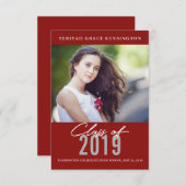 Modernes, elegantes Graduate | Roter Abschluss Fot Ankündigung (Vorne/Hinten)