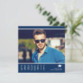 Modernes Elegantes Graduate Stilvolles Foto Blau & Ankündigung (Stehend Vorderseite)