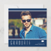 Modernes Elegantes Graduate Stilvolles Foto Blau & Ankündigung (Vorderseite)
