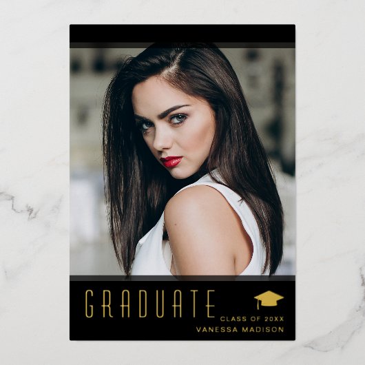 Modernes, elegantes Graduate Stilvolles Foto Folieneinladung (Vorderseite)