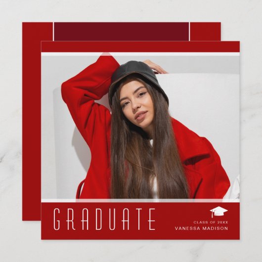 Modernes, elegantes Graduate Stilvolles Foto Rot & Ankündigung (Vorne/Hinten)